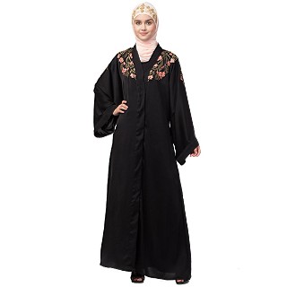 Front open abaya with resham embroidery work